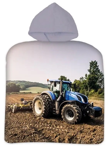 Billede af Badeponcho - Børnehåndklæde - Blå traktor - 50x100 cm - 100% Bomuld